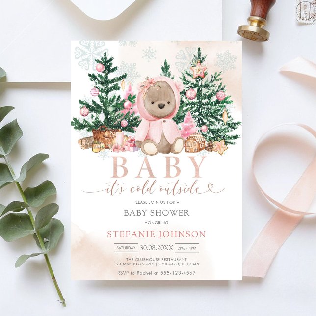 Baby It's Cold Outside Teddy Bear Babyfirande Inbjudningar (Skapare uppladdad)