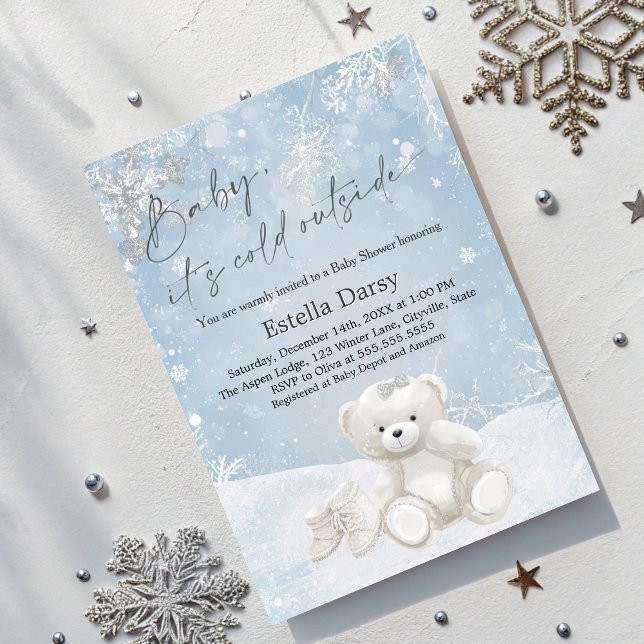 Baby, It's Cold Outside Teddy Bear snöflingor Inbjudningar (Skapare uppladdad)