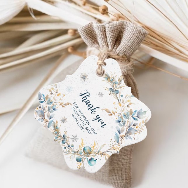 Baby It's Cold Outside Thank You White Blue Gold Gåvor Etiketter (Skapare uppladdad)