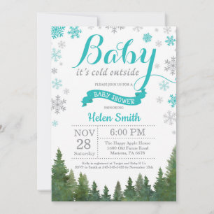 Baby it's Cold Outside Vinter Aqua Baby Shower Inbjudningar