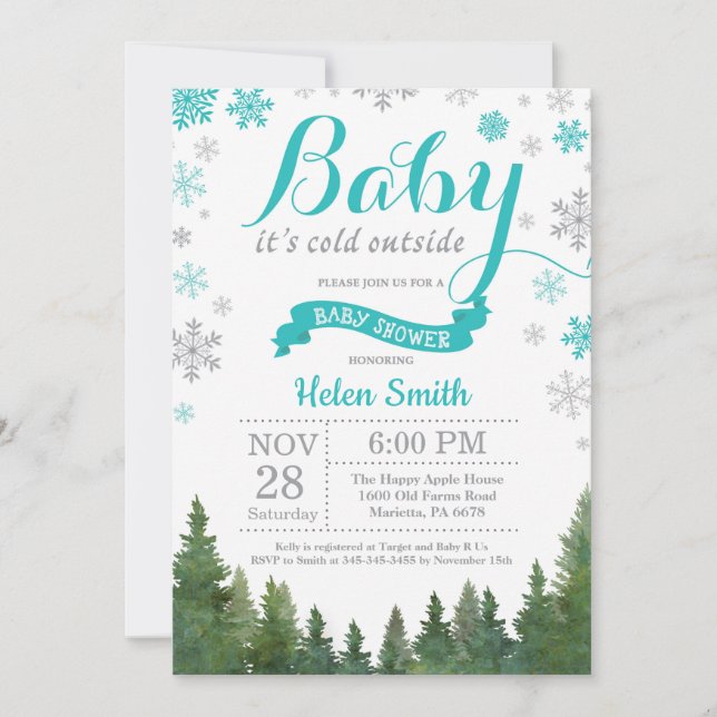 Baby it's Cold Outside Vinter Aqua Baby Shower Inbjudningar (Framsida)