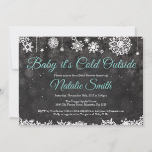Baby It's Cold Outside Vinter Aqua Baby Shower Inbjudningar