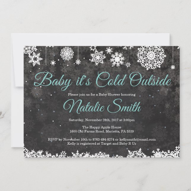 Baby It's Cold Outside Vinter Aqua Baby Shower Inbjudningar (Framsida)
