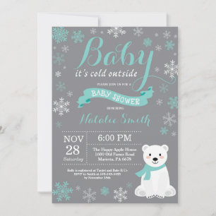 Baby It's Cold Outside Vinter Aqua Baby Shower Ros Inbjudningar