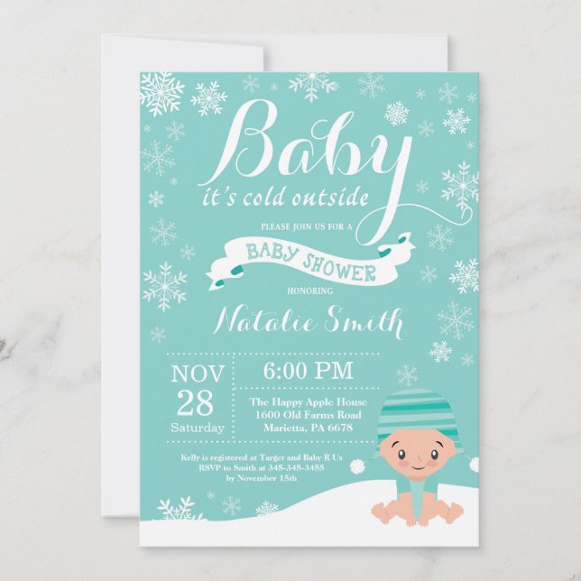 Baby It's Cold Outside Vinter Baby Shower Aqua Inbjudningar (Framsida)