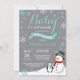 Baby It's Cold Outside Vinter Baby Shower Aqua Inbjudningar
