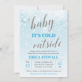 Baby It's Cold Outside Vinter Baby Shower Blå Pojk Inbjudningar