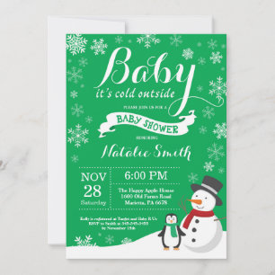 Baby It's Cold Outside Vinter Baby Shower Grön Inbjudningar