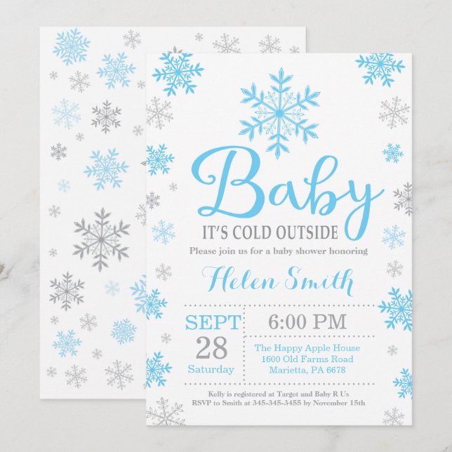 Baby It's Cold Outside Vinter Baby Shower Inbjudningar (Fram/baksida)