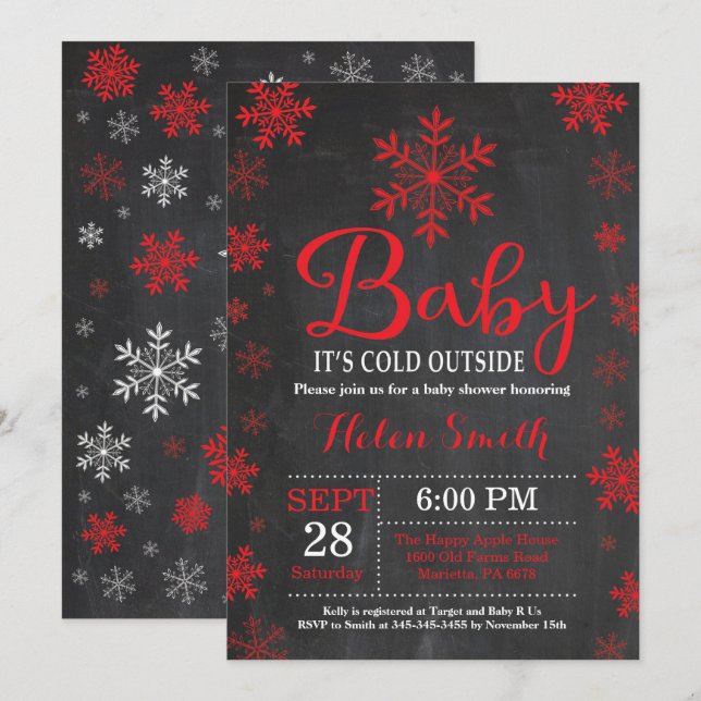 Baby It's Cold Outside Vinter Baby Shower Inbjudningar (Fram/baksida)