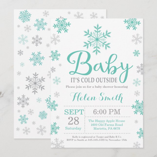 Baby It's Cold Outside Vinter Baby Shower Inbjudningar (Fram/baksida)