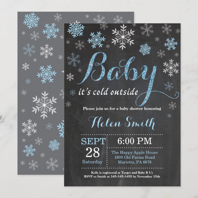 Baby It's Cold Outside Vinter Baby Shower Inbjudningar (Fram/baksida)