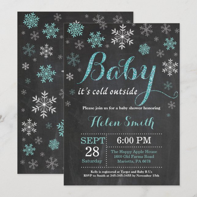 Baby It's Cold Outside Vinter Baby Shower Inbjudningar (Fram/baksida)