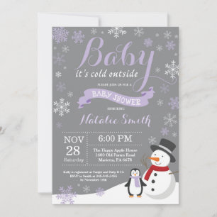 Baby It's Cold Outside Vinter Baby Shower Lila Inbjudningar