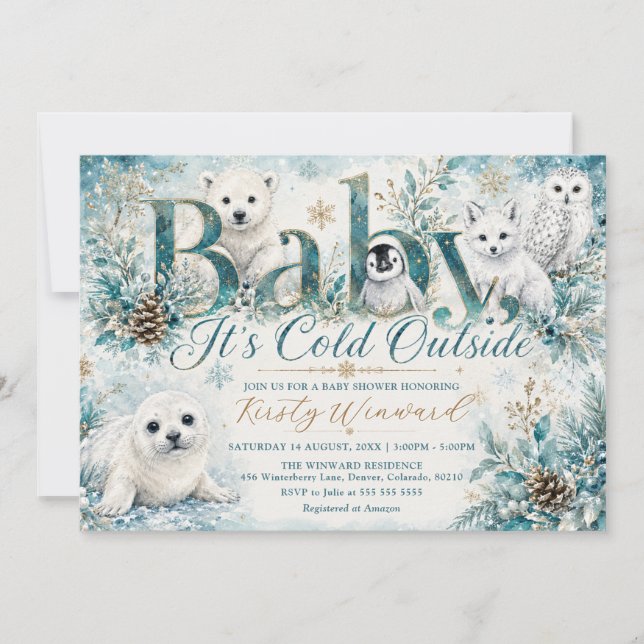 Baby It's Cold Outside Vinter Babyfirande Inbjudningar (Framsida)