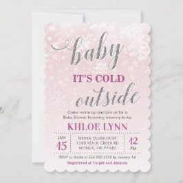 Baby It's Cold Outside Vinter Babyfirande Rosa Fli Inbjudningar