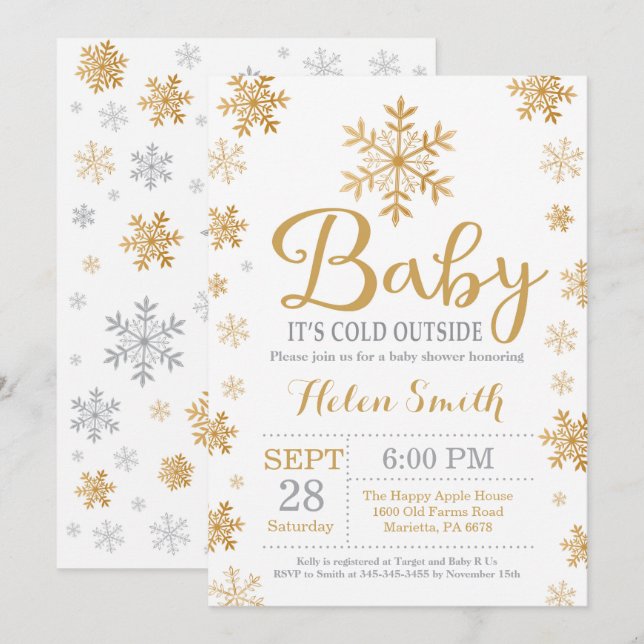 Baby It's Cold Outside Vinter Babyshower Inbjudningar (Fram/baksida)