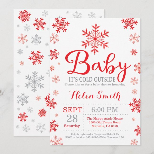 Baby It's Cold Outside Vinter Babyshower Inbjudningar (Fram/baksida)