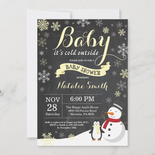 Baby It's Cold Outside Vinter Bebis Bebis Shower G Inbjudningar (Framsida)