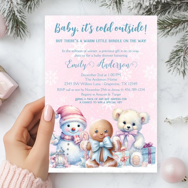 Baby, It's Cold Outside Vinter Bebis Flickor Showe Inbjudningar (Adorable winter baby shower invitation. Simply add your event details.)