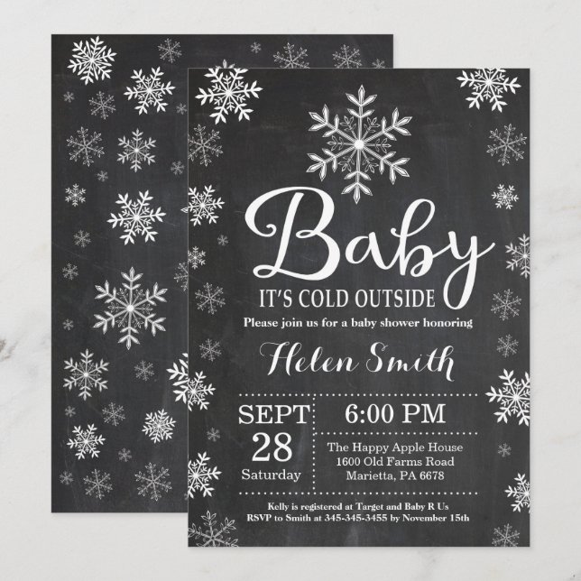 Baby It's Cold Outside Vinter Bebis Shower Inbjudningar (Fram/baksida)
