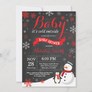Baby It's Cold Outside Vinter Bebis Shower Röd Inbjudningar