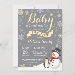 Baby It's Cold Outside Vinter Bebisdusch Gul Inbjudningar