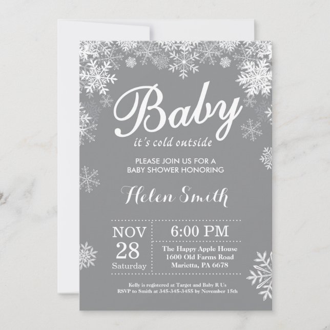 Baby it's Cold Outside Vinter Grå Baby Shower Inbjudningar (Framsida)