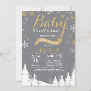Baby it's Cold Outside Vinter Guld Baby Shower Inbjudningar