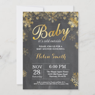 Baby it's Cold Outside Vinter Guld Bebis Shower Inbjudningar