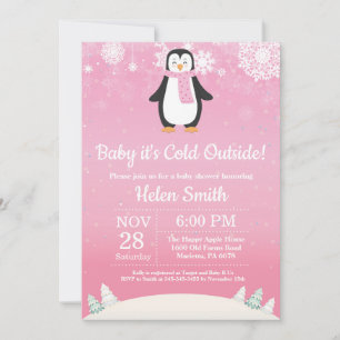 Baby it's Cold Outside Vinter Pingvin Bebis Shower Inbjudningar