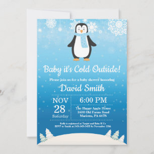 Baby it's Cold Outside Vinter Pingvin Bebis Shower Inbjudningar