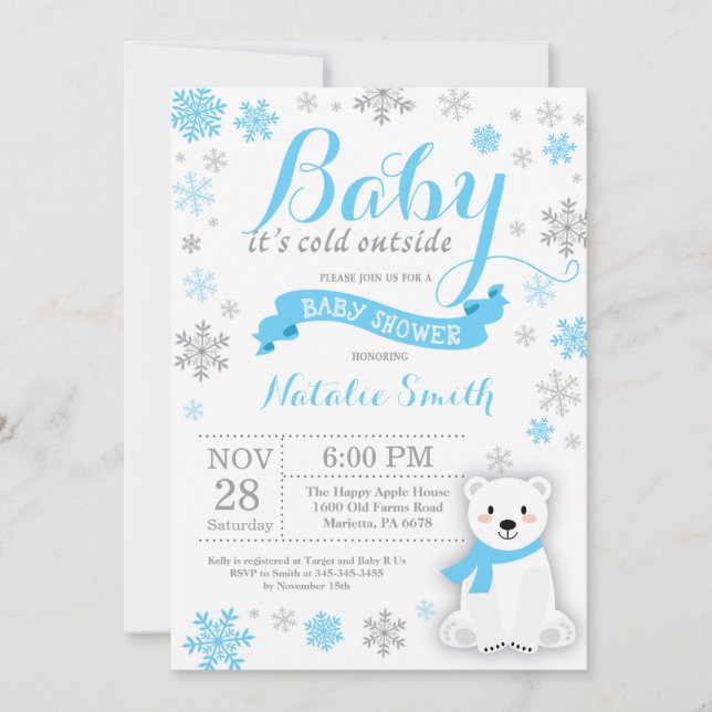 Baby It's Cold Outside Vinter Pojke Baby Shower Bl Inbjudningar (Framsida)