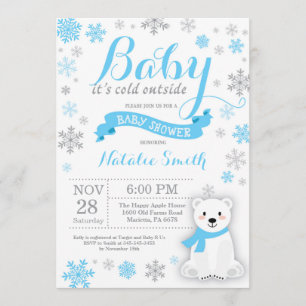 Baby It's Cold Outside Vinter Pojke Baby Shower Bl Inbjudningar