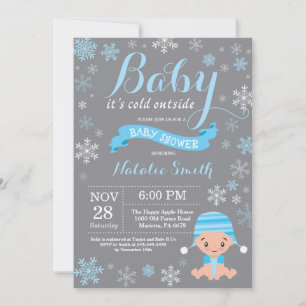 Baby It's Cold Outside Vinter Pojke Baby Shower Bl Inbjudningar