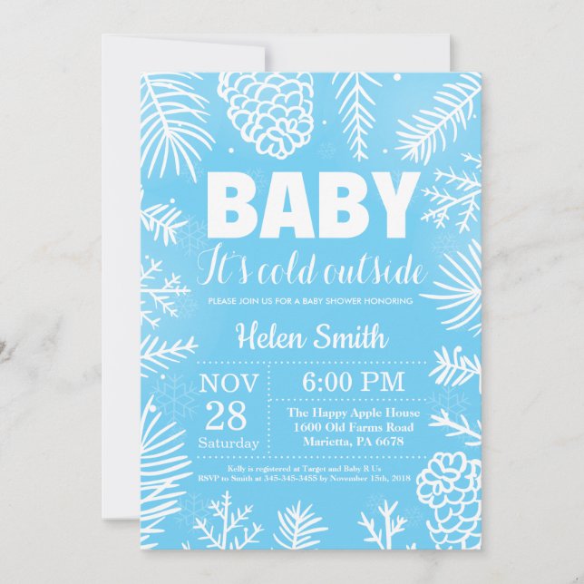 Baby it's Cold Outside Vinter Pojke Baby Shower Inbjudningar (Framsida)