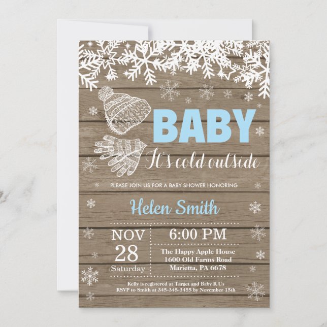 Baby it's Cold Outside Vinter Pojke Baby Shower Inbjudningar (Framsida)