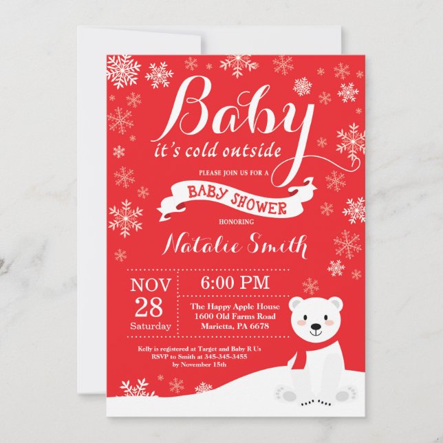 Baby It's Cold Outside Vinter Röd Baby Shower Röd Inbjudningar (Framsida)