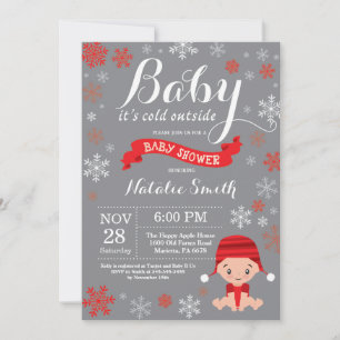 Baby It's Cold Outside Vinter Röda Baby Shower Inbjudningar