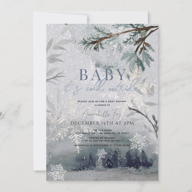 Baby It's Cold Outside Vinter Skog Baby Shower Inbjudningar (Framsida)