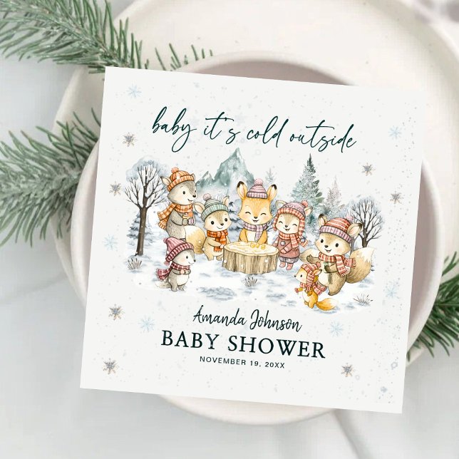 Baby It's Cold Outside Vinter Skog Baby Shower Pappersservett (Skapare uppladdad)