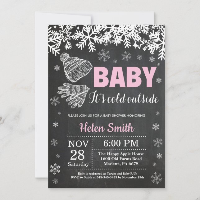 Baby it's Cold Outside Vinter Tjej Baby Shower Inbjudningar (Framsida)