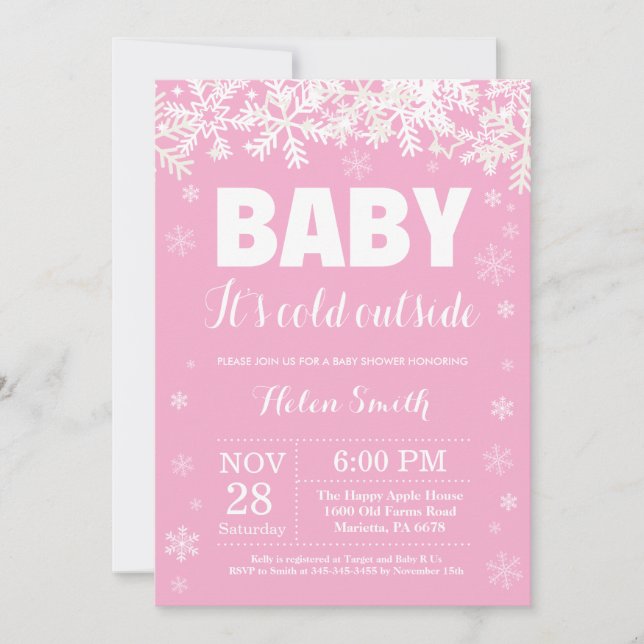 Baby it's Cold Outside Vinter Tjej Baby Shower Inbjudningar (Framsida)