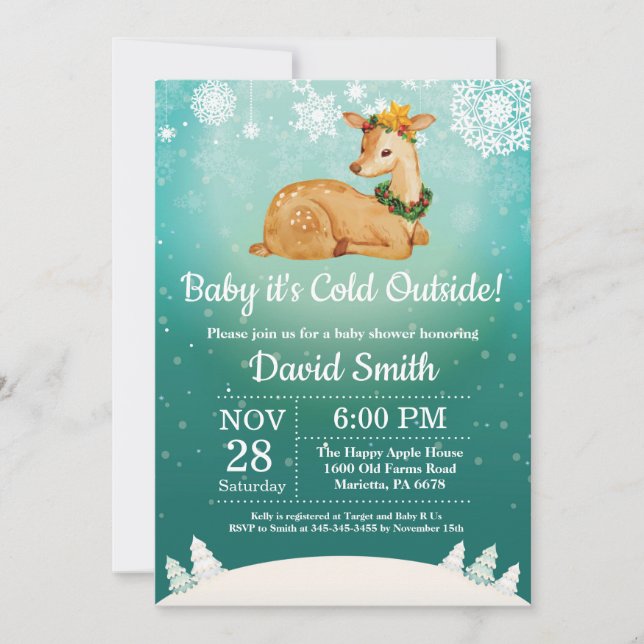 Baby it's Cold Outside Vinterhjort Baby Shower Inbjudningar (Framsida)