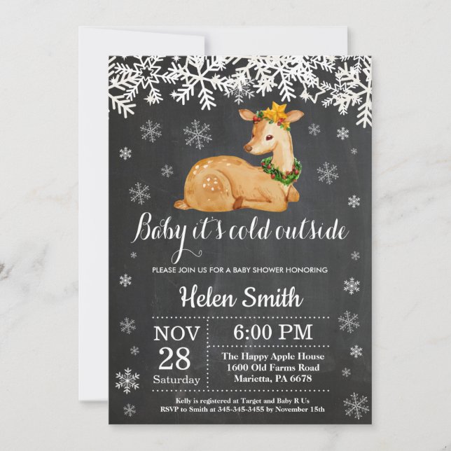Baby it's Cold Outside Vinterhjort Baby Shower Inbjudningar (Framsida)