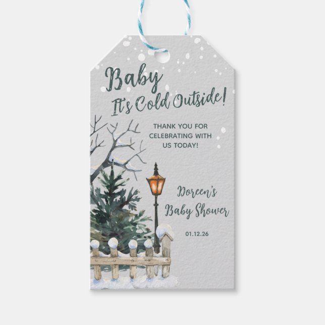 Baby It's Cold Outside, Vintertema Baby Shower Presentetikett (Framsidan)