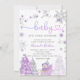 Baby Its Cold Outside Winter Baby Shower Purple Inbjudningar