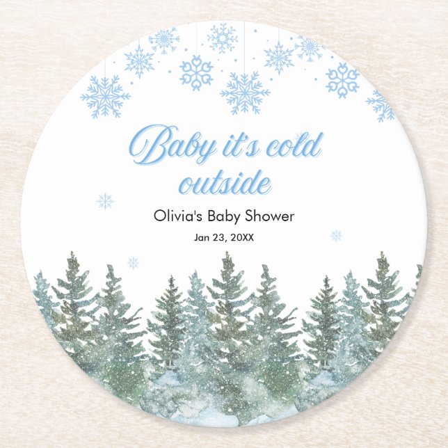 Baby It's Cold Outside Winter Baby Shower Underlägg Papper Rund (Framsidan)