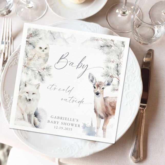 Baby It's Cold Outside Woodland Baby Shower  Pappersservett (Skapare uppladdad)
