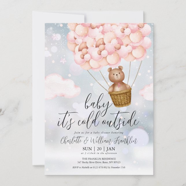 Baby It's Cold Teddy Bear Rosa Vinter Baby Shower Inbjudningar (Framsida)